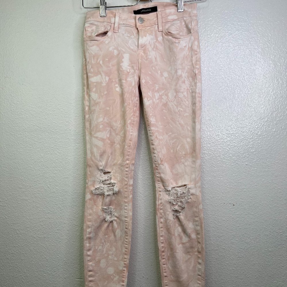 J Brand‎ Low Rise Cropped Skinny Raw Hem Jeans In Blush Pink Clouds Size 25